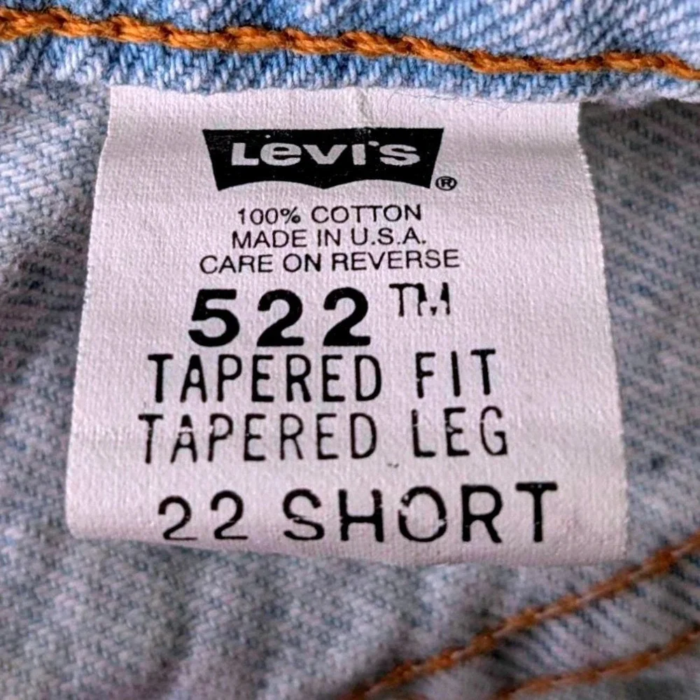 Levis 522 Tapered Fit Jeans Mens 22 Short Light Wash Denim Made in USA‎ Vintage